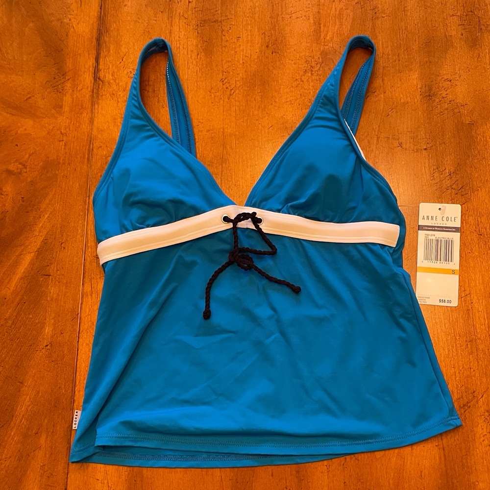 Anne Cole Electric Blue White Tankini Top S NWT